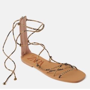 Zara Snake Low Heeled Animal Print Slide Sandals